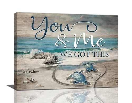 Beach Sea Turtle Bathroom Wall Art Coastal Turtle Love Pictures Wall Decor Ocean Nautical Canvas Seascape Painting Modern Artwork Home Decoration for Living Room Bedroom Office Framed 16"x12"