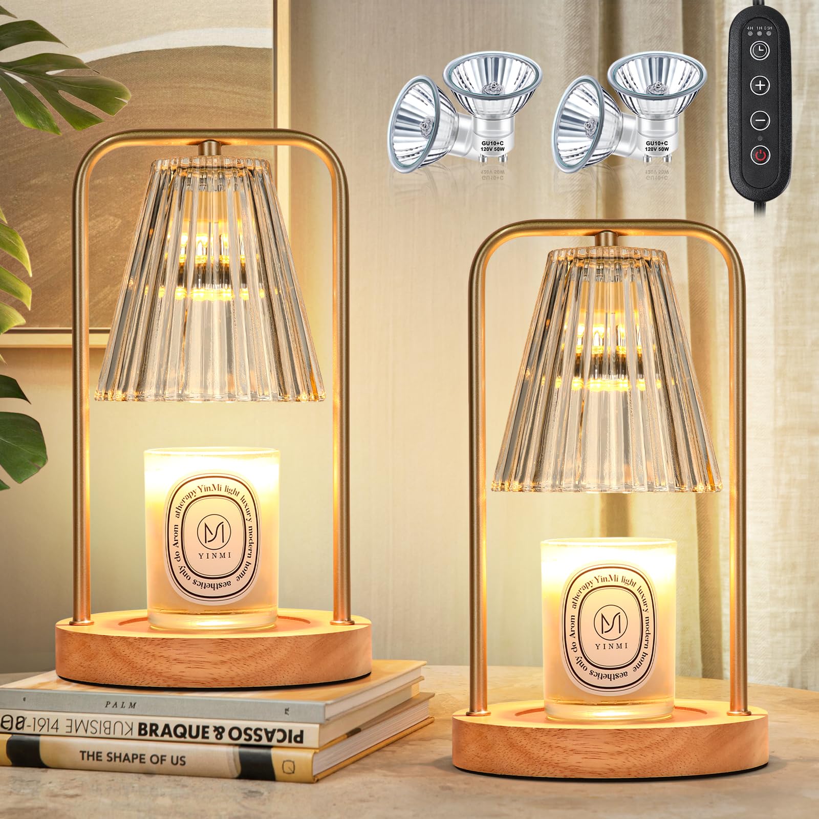 Stillwater Candle Warmer Lamp Set (2-Pack) – Dimmable Vintage Jar Candle Lamp with Timer