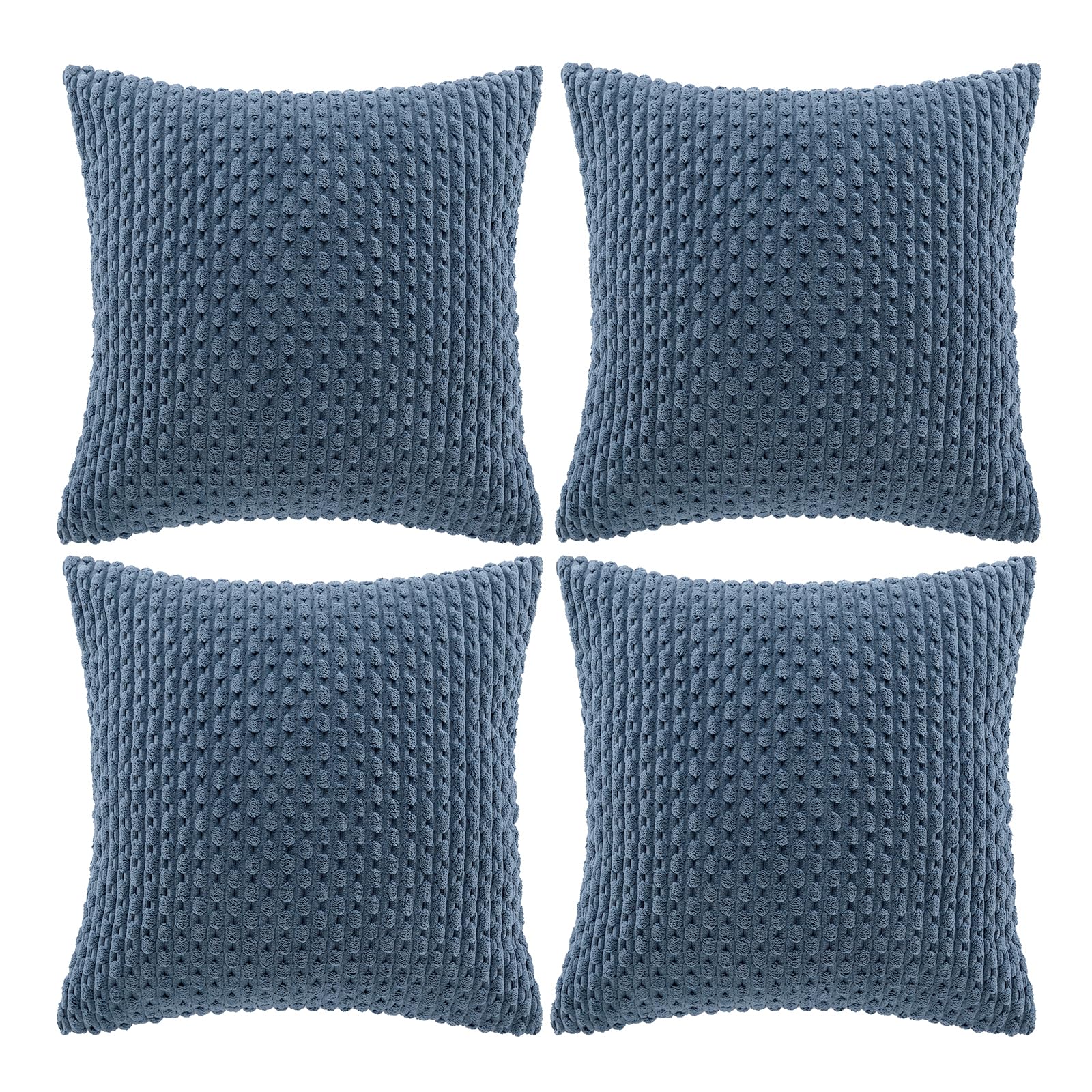 Dusty Blue Corduroy Throw Pillow Covers – Set of 4 Soft Textured Coastal Farmhouse Cushion Covers (16x16)