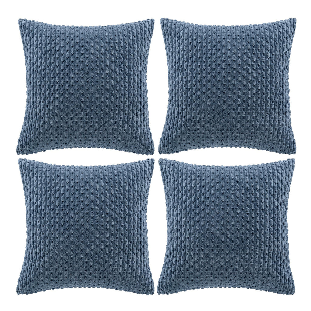 Dusty Blue Corduroy Throw Pillow Covers – Set of 4 Soft Textured Coastal Farmhouse Cushion Covers (16x16)