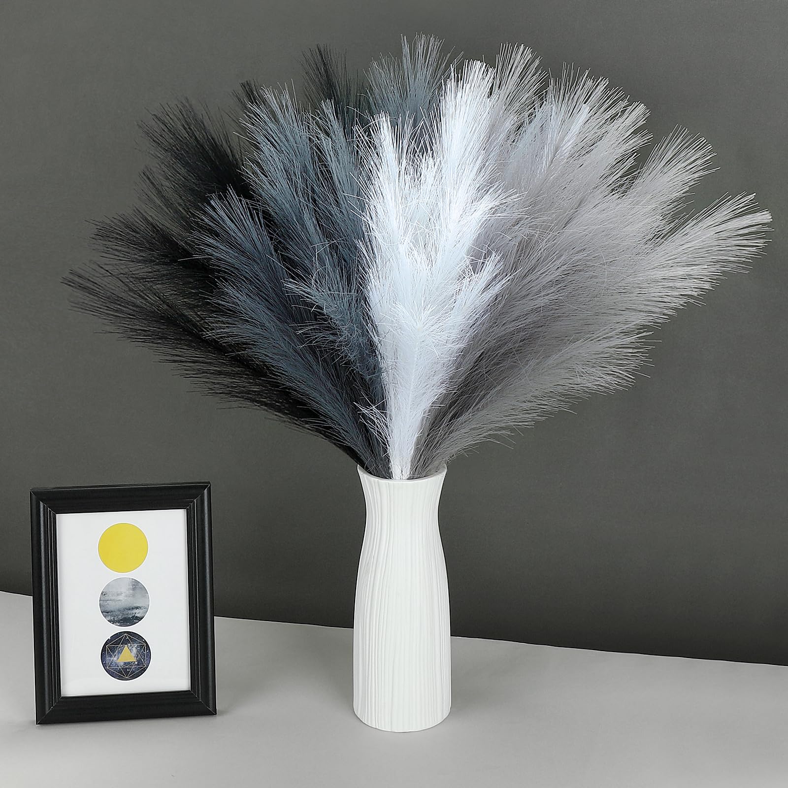 Neutral Black White & Grey Pampas Grass Bundle – 80 Stem Faux Pampas Decor for Coastal Cottage, Modern Farmhouse Vase Fillers