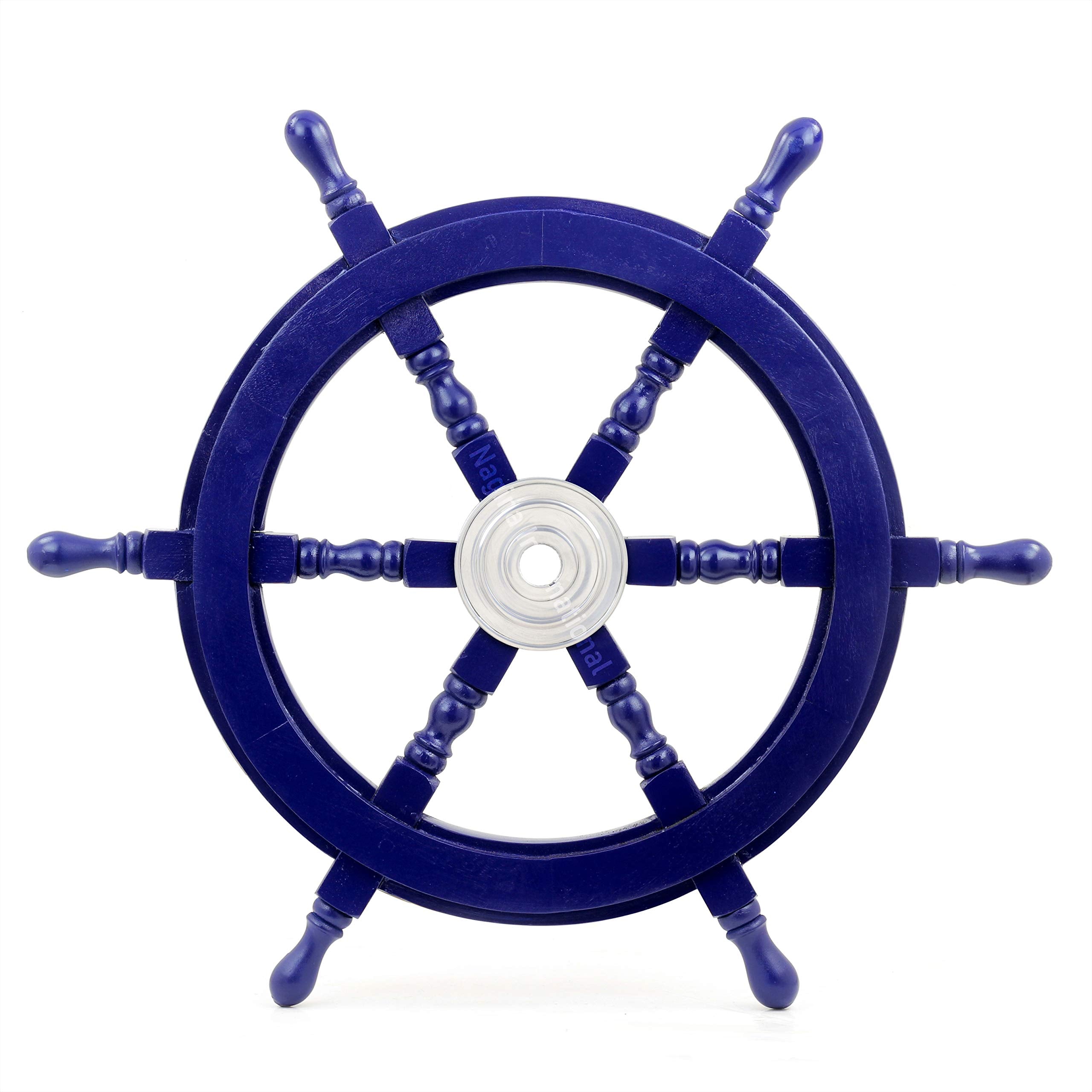 Coastal Navy Wooden Ship Wheel Wall Decor – 24” Nautical Beach House Accent