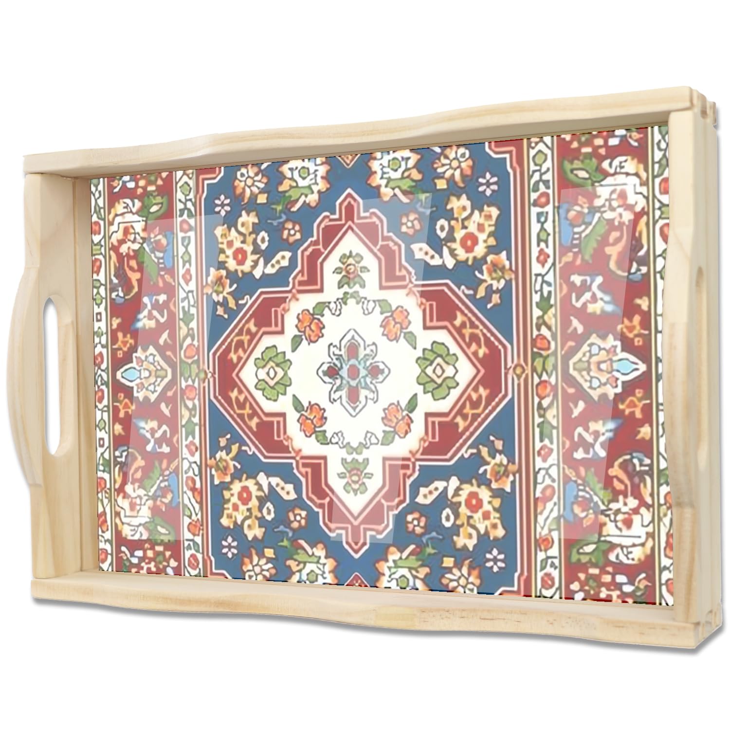 Mandala Artisan Serving Tray – Wooden Decorative Tray with Handles