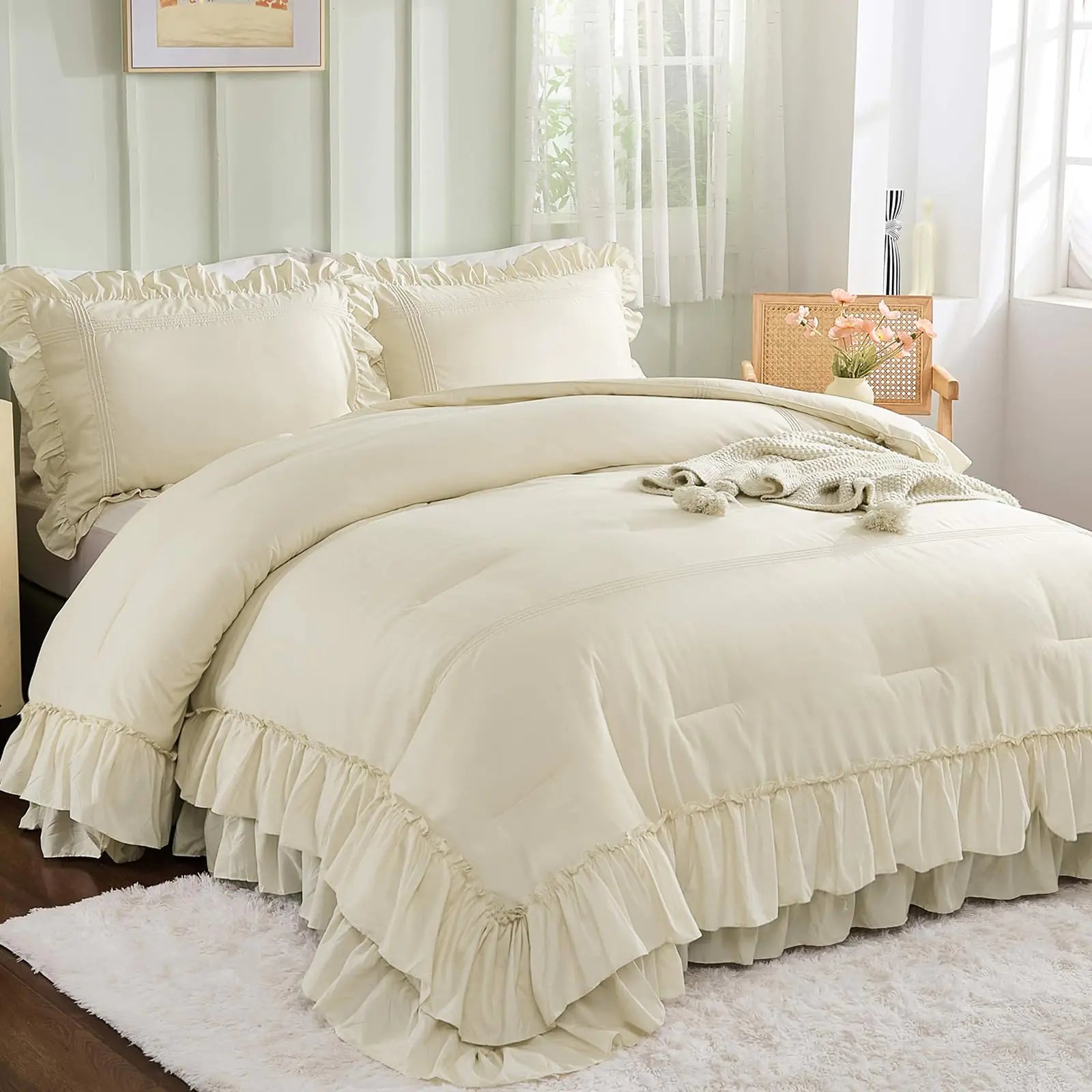 Coastal Whisper Comforter Set-Beige (Queen, 3 piece)