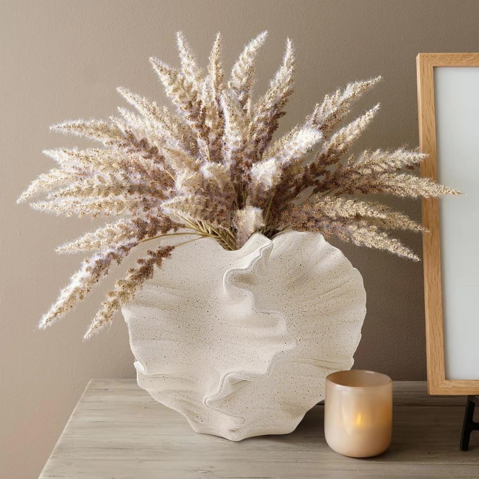 Stillwater Coastal Coral Ceramic Vase – Modern Cream Pampas Grass Vase for Coffee Table, Shelf & Coastal Cottage Decor