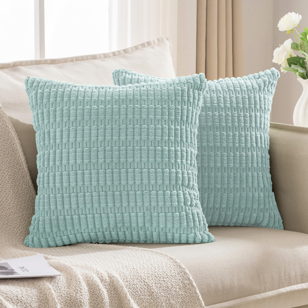 Light Blue Coastal Corduroy Pillow Covers – Soft Textured Farmhouse Accent (Set of 2)