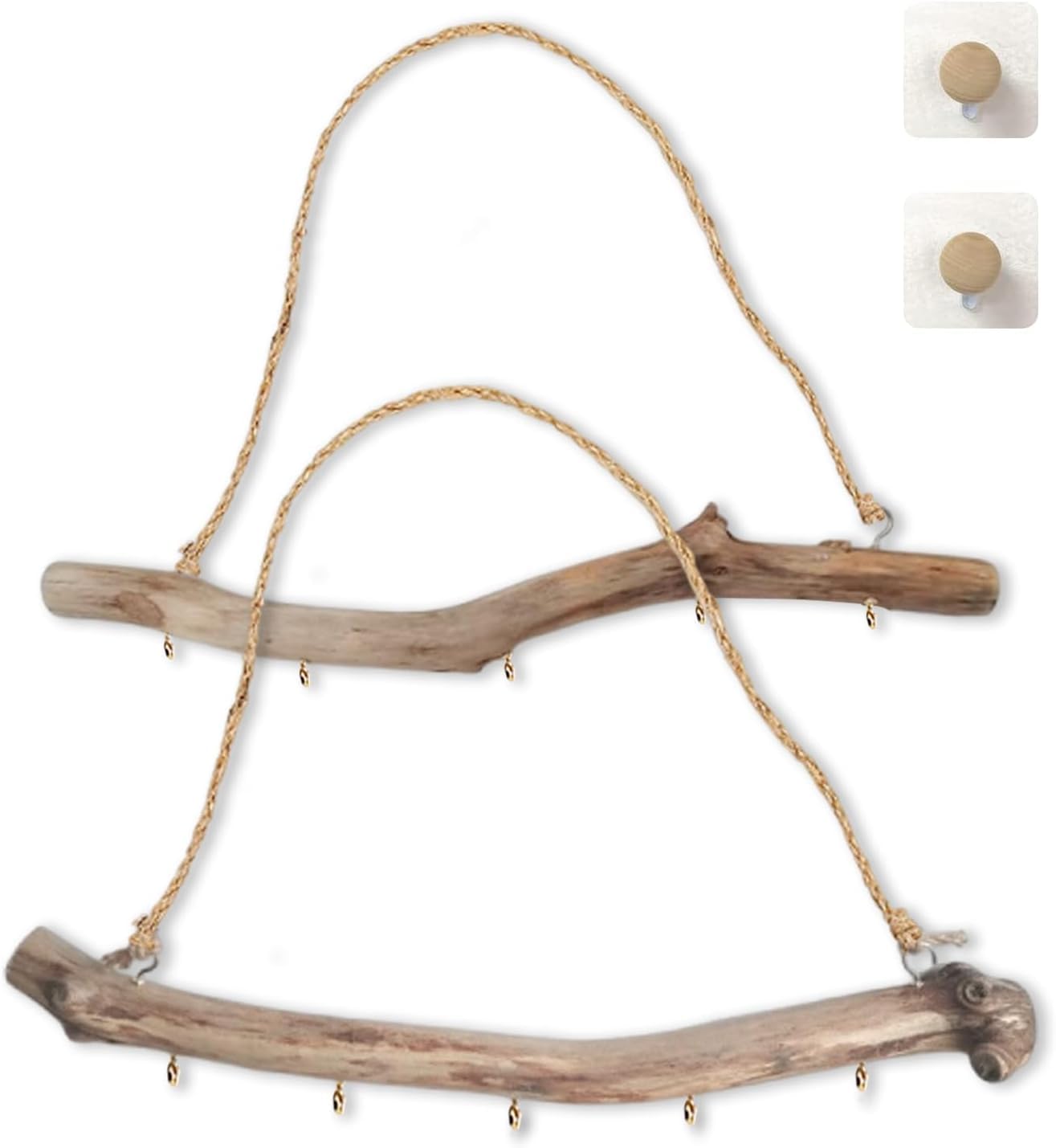 Coastal Driftwood Wall Organizer – Rustic Jewelry & Key Holder with Hooks